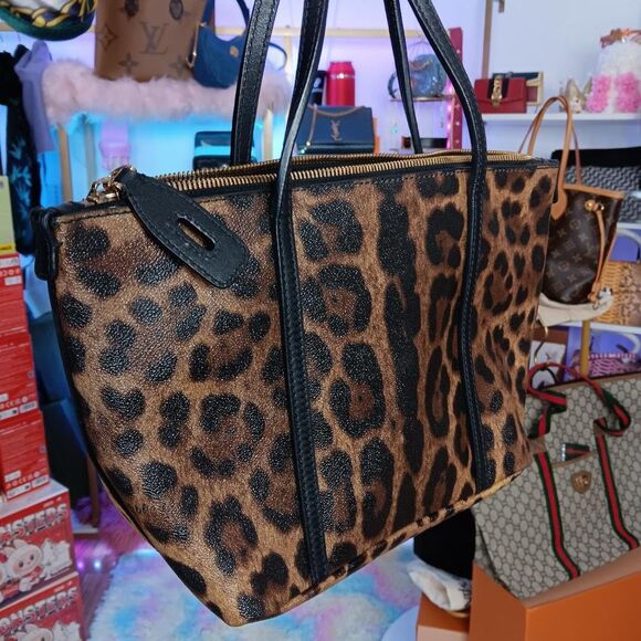 Dolce & Gabbana Brown Coated Canvas And Leather Leopard Print Tote - Picture 3 of 13